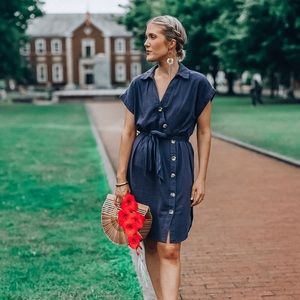 Velvet Heart Song Navy Button-up Shirt Dress